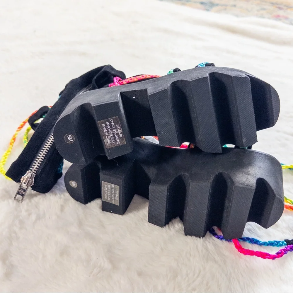 Dolls Kill Current Mood Colorful Strappy Platform Sandals